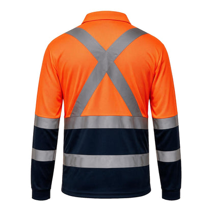 Polera Piqué Cooldry Hi-Vis Azul-Naranjo con Cinta Reflectante Kumen - vista 2