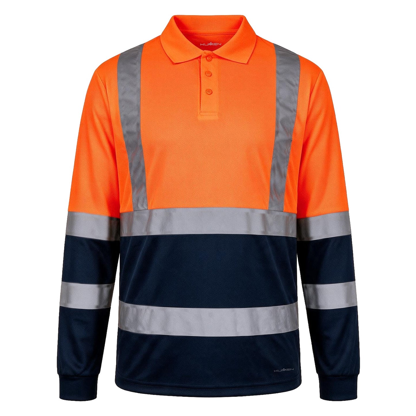 Polera Piqué Cooldry Hi-Vis Azul-Naranjo con Cinta Reflectante Kumen