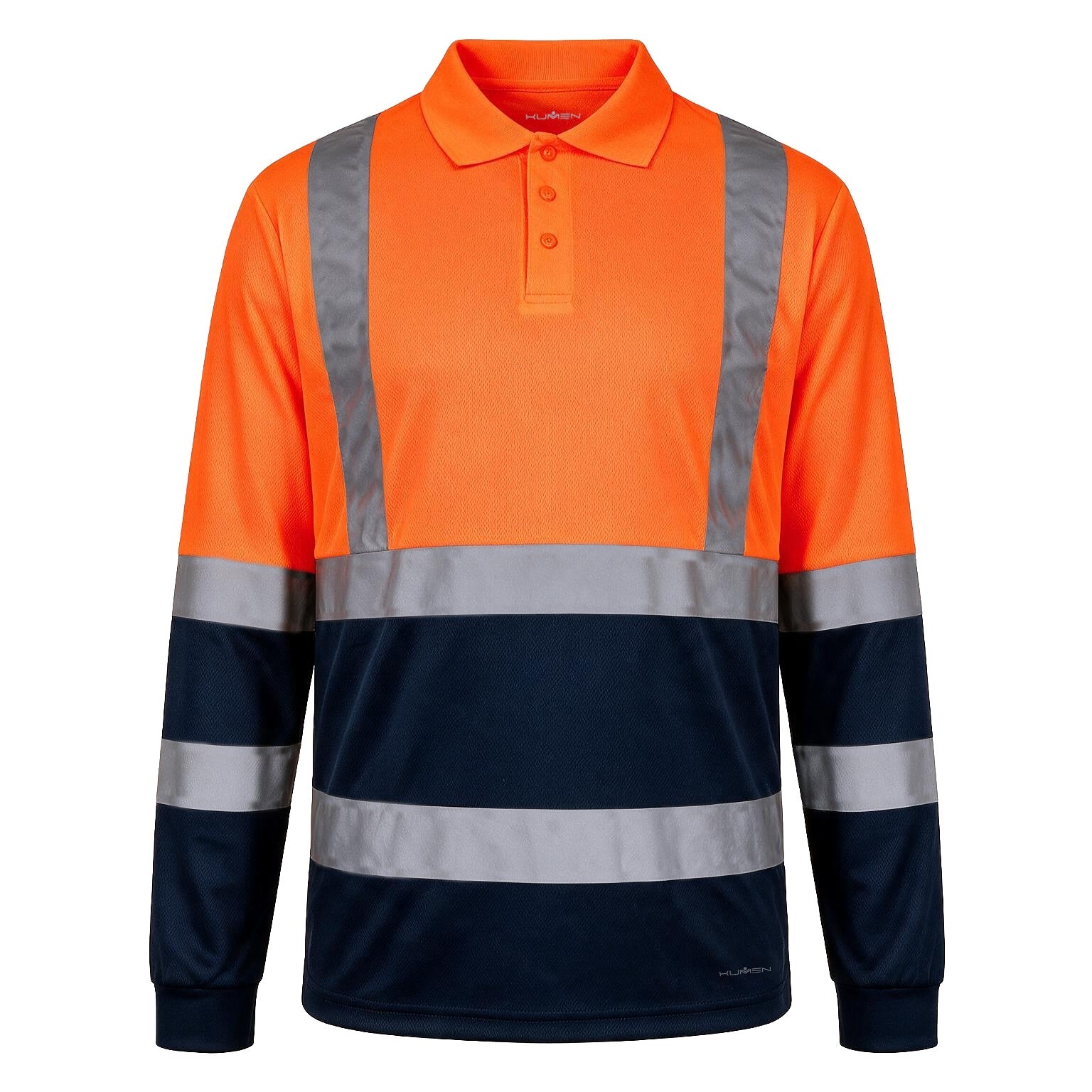 Polera Piqué Cooldry Hi-Vis Azul-Naranjo con Cinta Reflectante Kumen