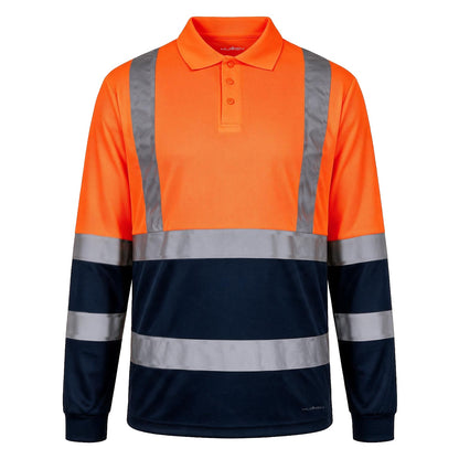 Polera Piqué Cooldry Hi-Vis Azul-Naranjo con Cinta Reflectante Kumen