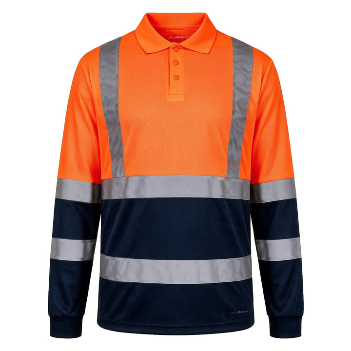 Polera Piqué Cooldry Hi-Vis Azul-Naranjo con Cinta Reflectante Kumen