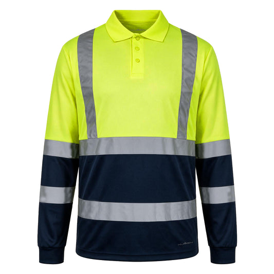 Polera Piqué Cooldry Hi-Vis Azul-Amarillo con Cinta Reflectante Kumen